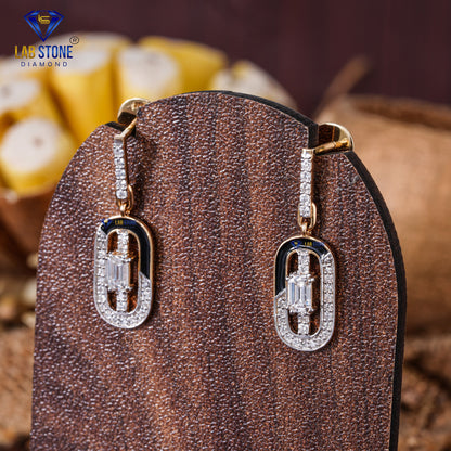 0.77 TDW Emerald & Round Cut Diamond Drop & Dangle Earring