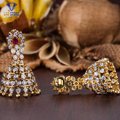 4.41 TDW Ruby & Round Cut Diamond Drop & Dangle Earring