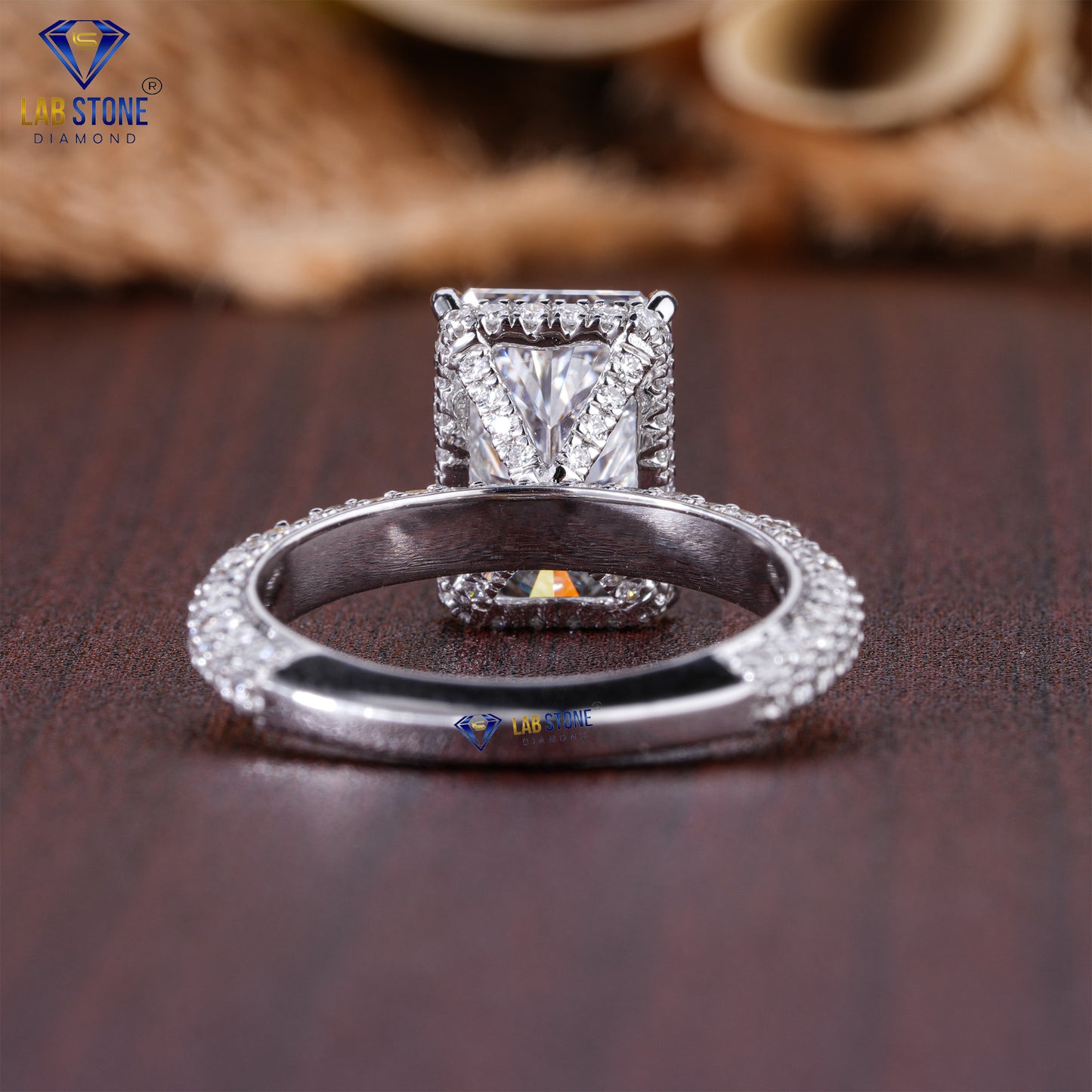 4.92 TDW Radiant Cut Women’s Hidden Halo Diamond Ring