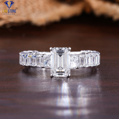 3.71 TDW Emerald & Radiant Cut Women's Diamond Engagement Ring