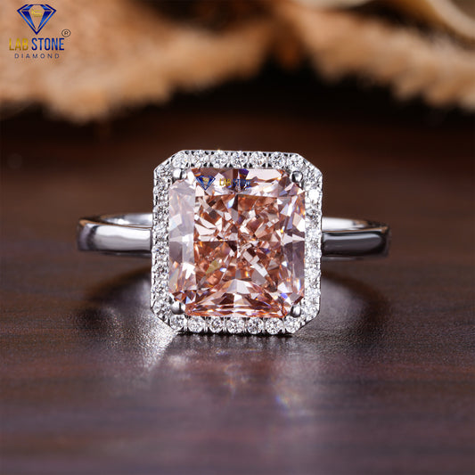 5.14 TDW Fancy Pink Radiant & Round Cut Diamond Women’s Halo Ring