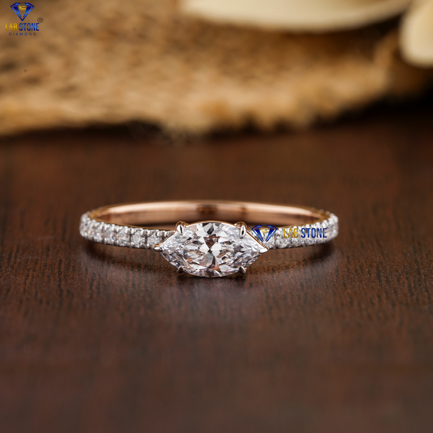 0.72 TDW Marquise & Round Cut Women’s Engagement Diamond Ring