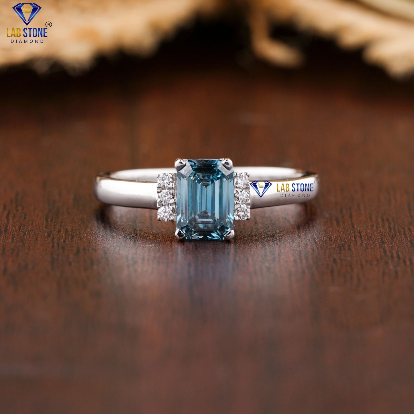 1.07 TDW Fancy Blue Emerald & Round Cut Women’s Engagement Diamond Ring