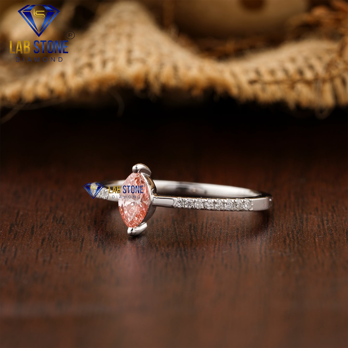 0.352 TDW Fancy Pink Marquise & Round Cut Diamond Women’s Engagement Ring