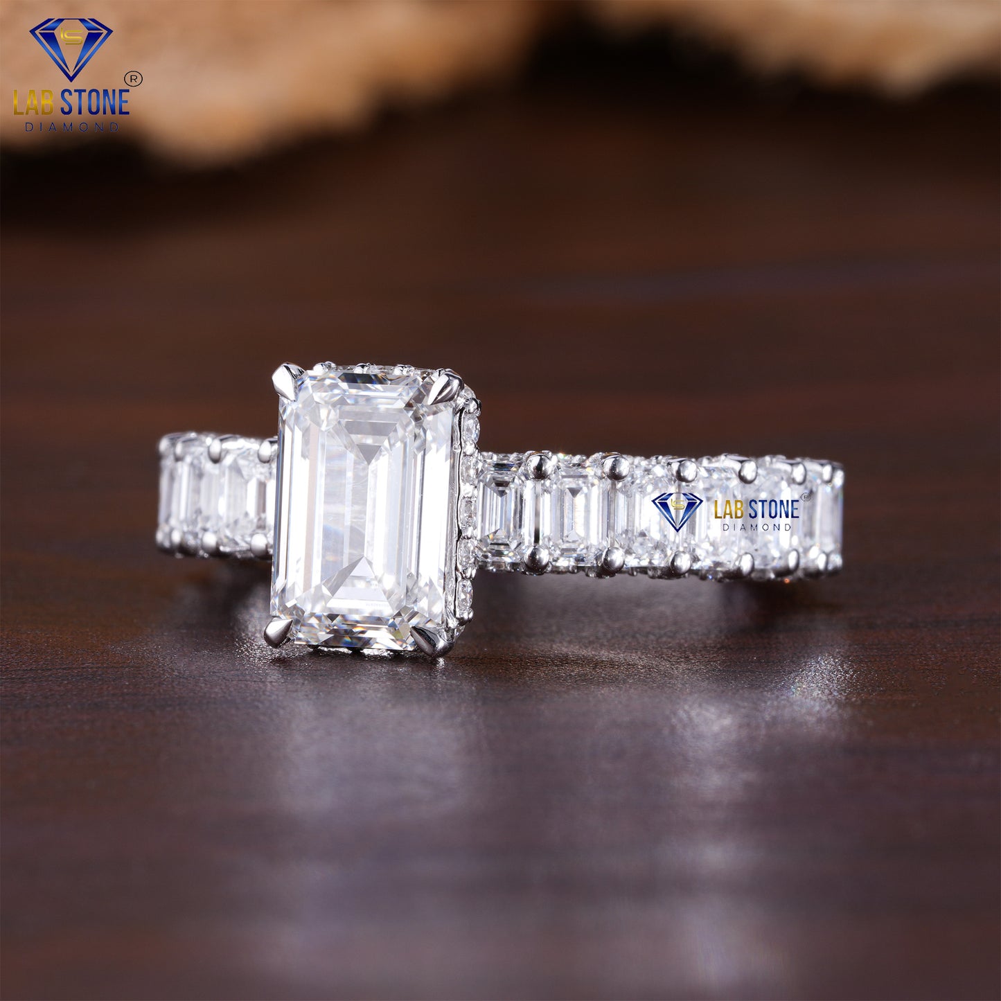 3.87 TDW Emerald & Round Cut Diamond Women’s Engagement Ring