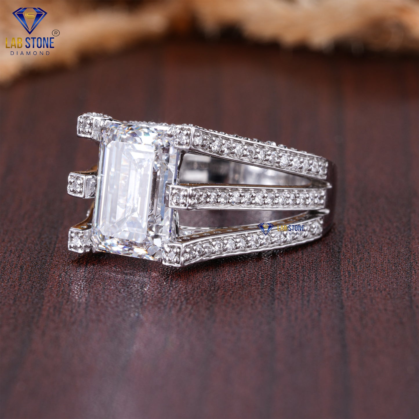 5.04 TDW Emerald & Round Cut Women's Engagement Diamond Ring