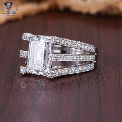 5.04 TDW Emerald & Round Cut Women's Engagement Diamond Ring