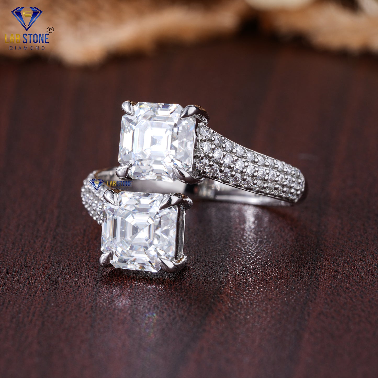 3.92 TDW Asscher & Round Cut Women’s Diamond Engagement Ring