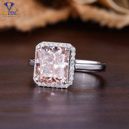 5.14 TDW Fancy Pink Radiant & Round Cut Diamond Women’s Halo Ring