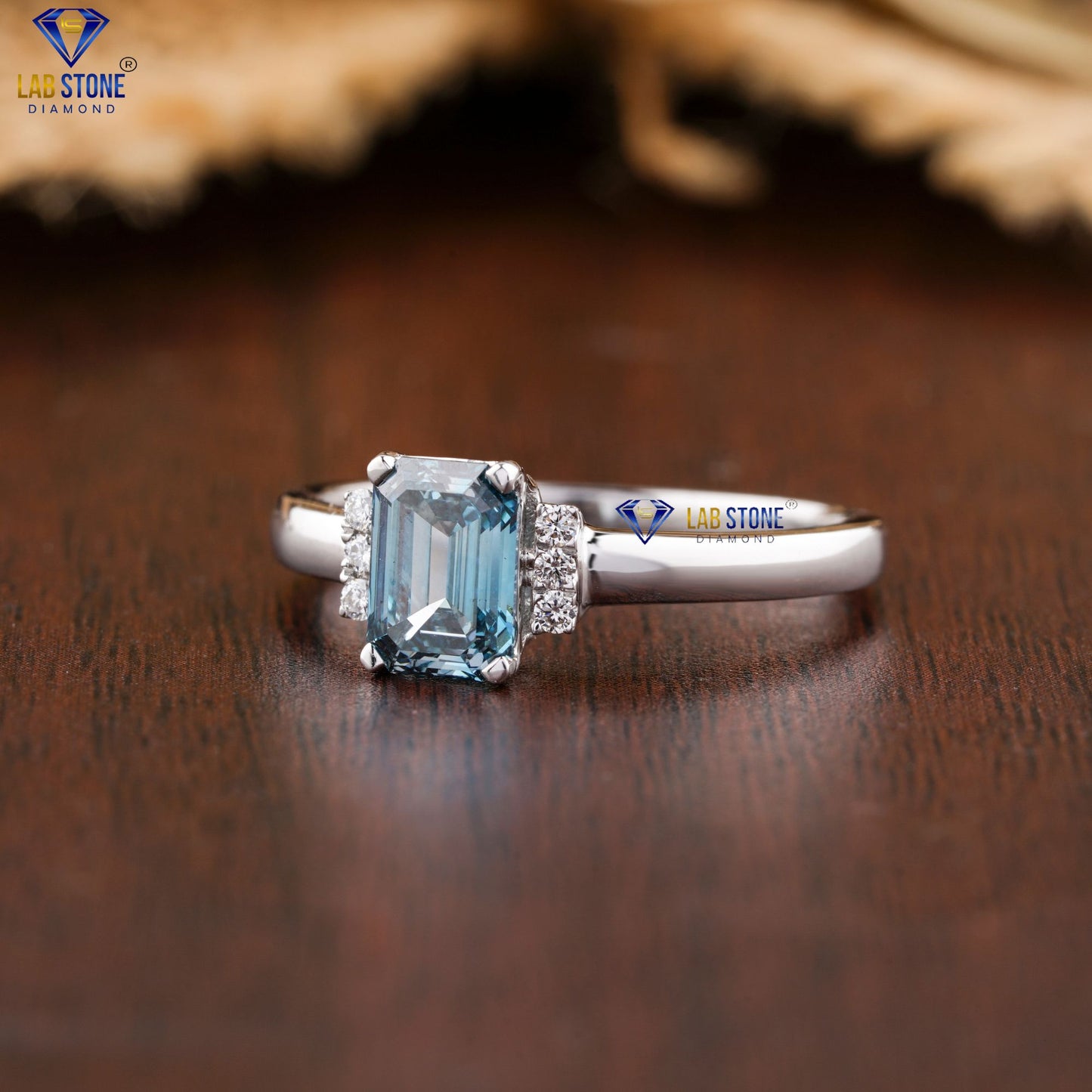 1.07 TDW Fancy Blue Emerald & Round Cut Women’s Engagement Diamond Ring