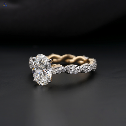 2.05 TDW Oval & Round Cut Women’s Engagement Diamond Ring