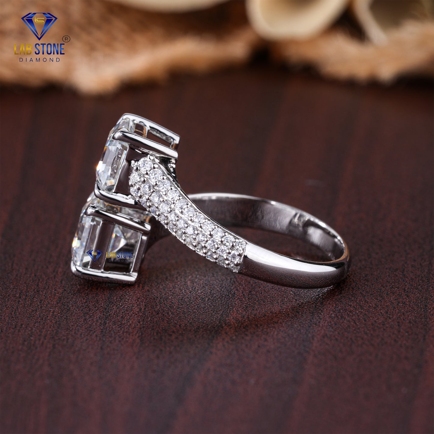 3.92 TDW Asscher & Round Cut Women’s Diamond Engagement Ring