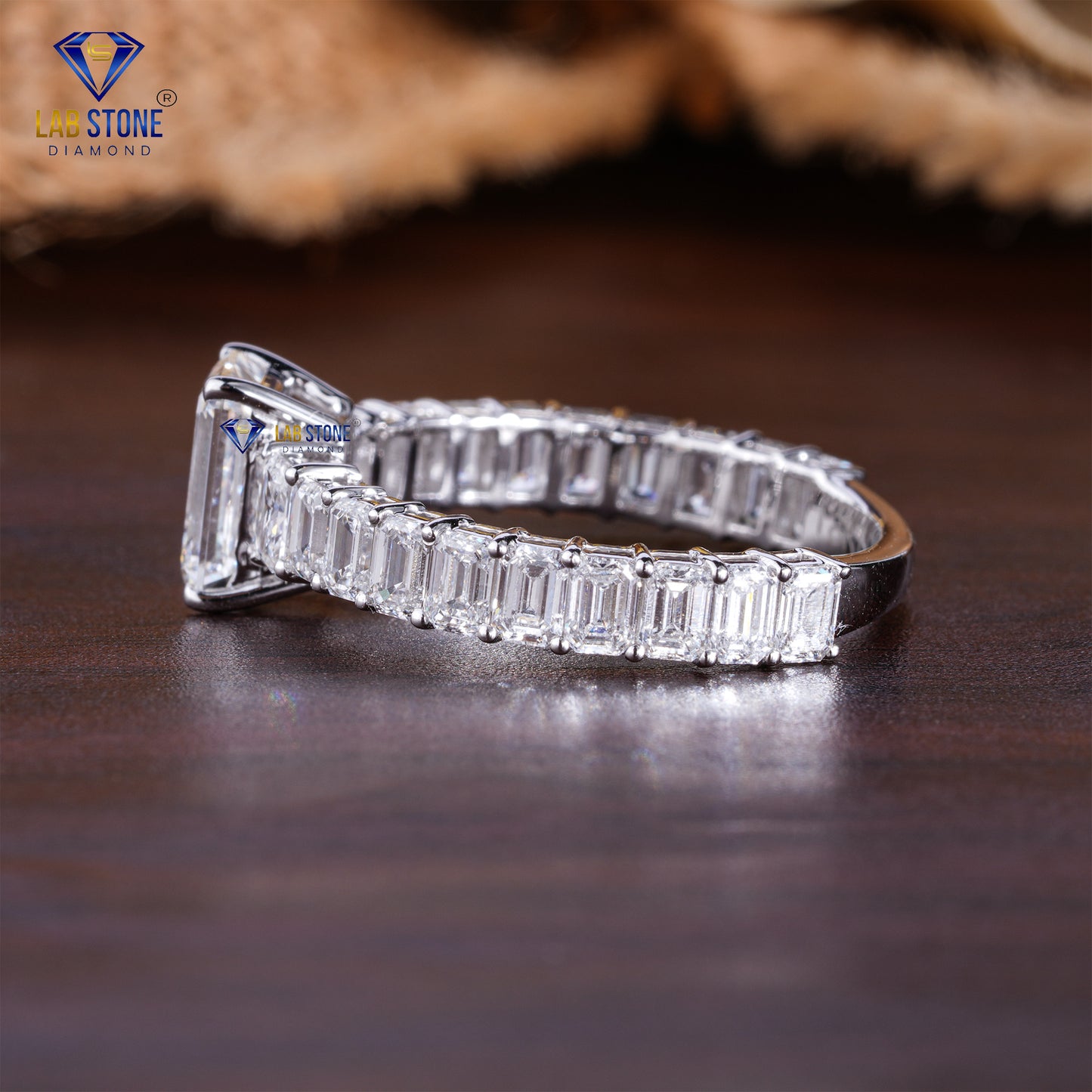 3.71 TDW Emerald & Radiant Cut Women's Diamond Engagement Ring