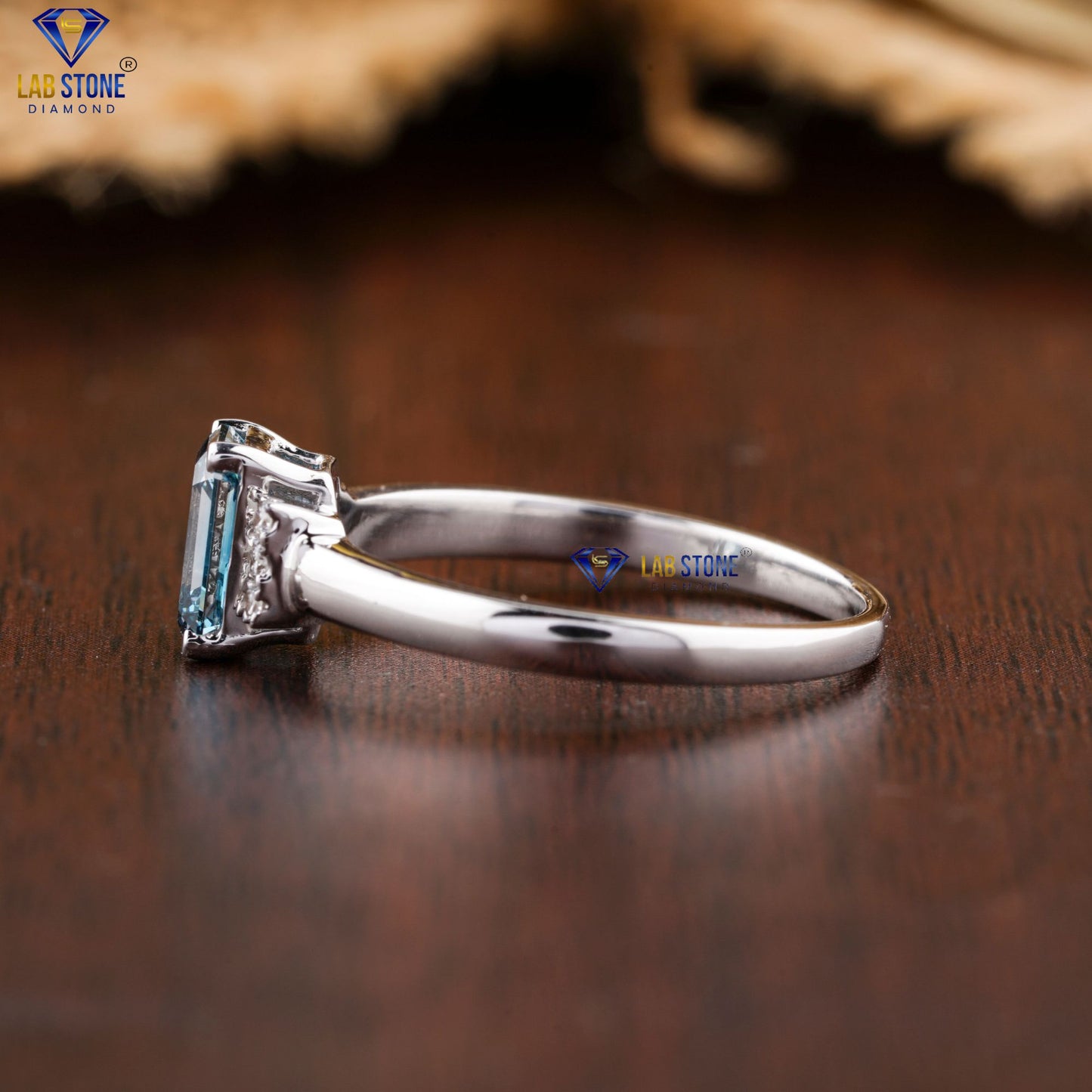 1.07 TDW Fancy Blue Emerald & Round Cut Women’s Engagement Diamond Ring