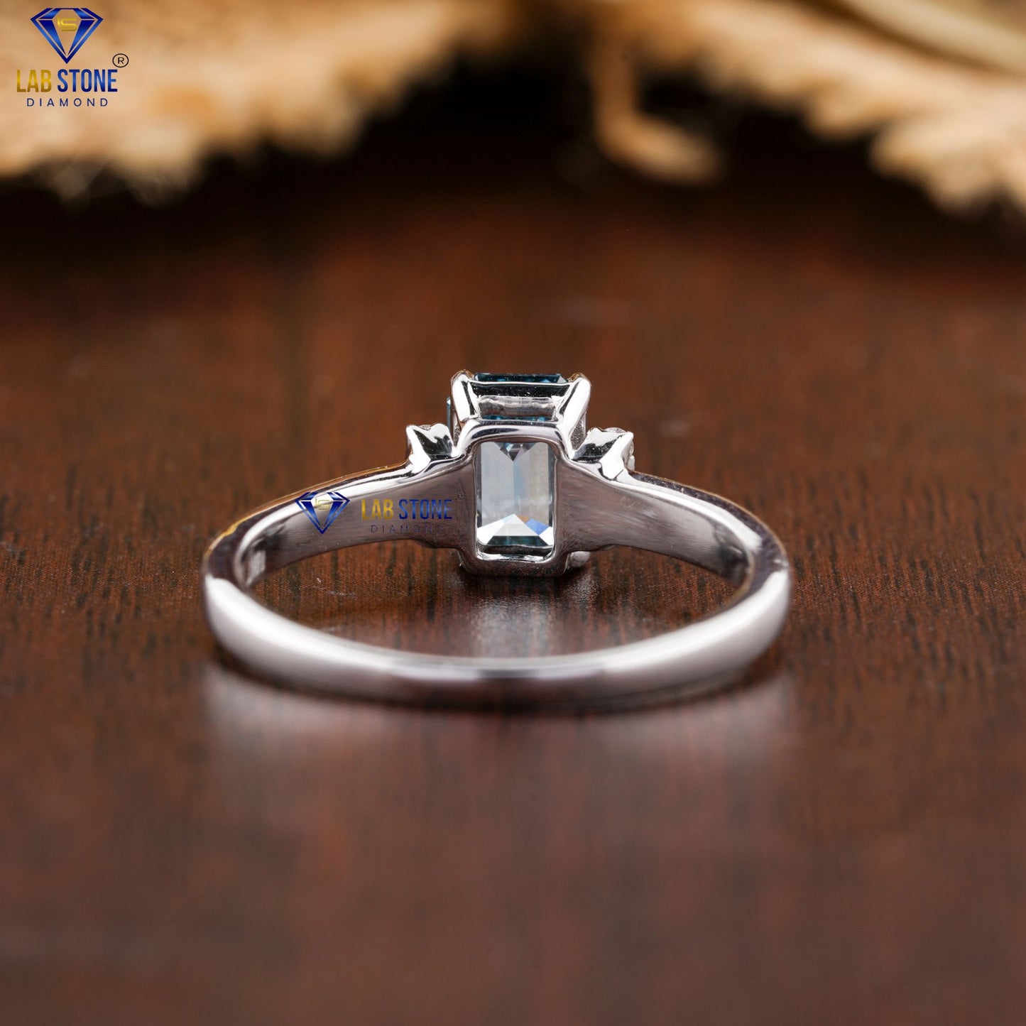 1.07 TDW Fancy Blue Emerald & Round Cut Women’s Engagement Diamond Ring