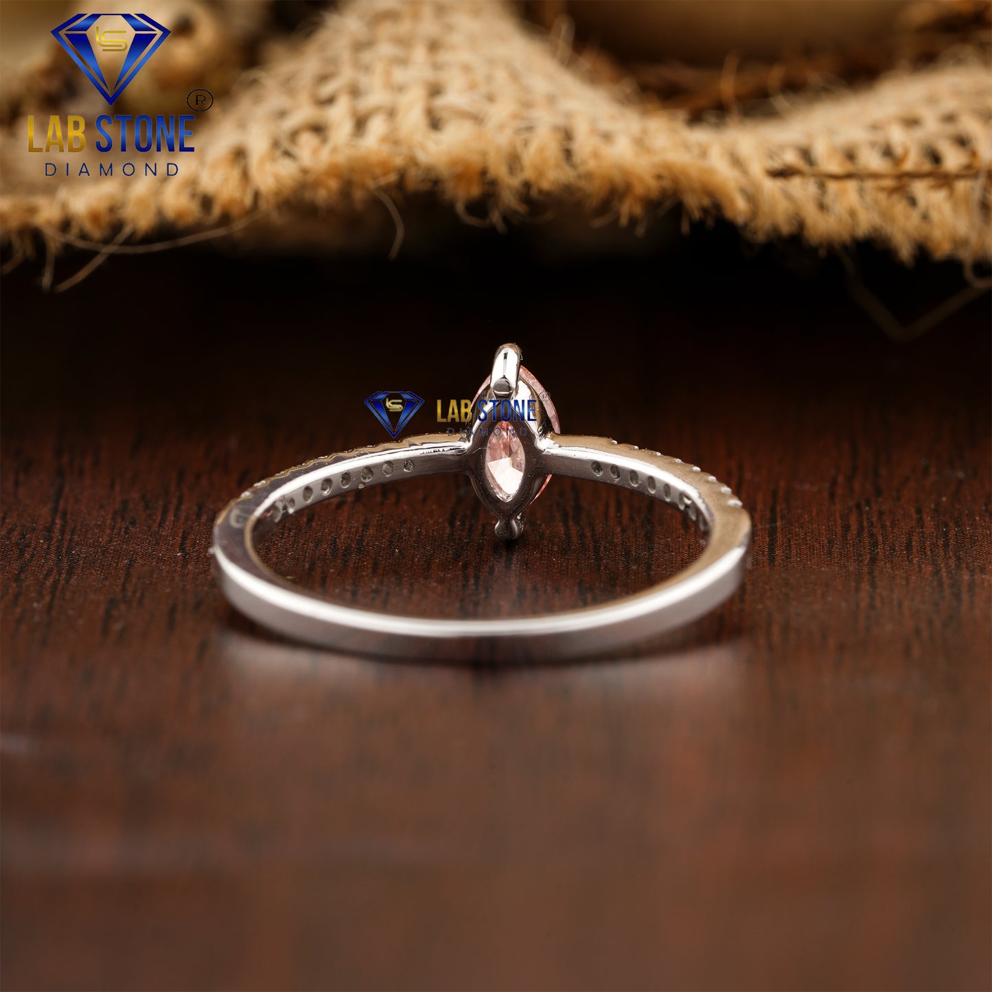 0.352 TDW Fancy Pink Marquise & Round Cut Diamond Women’s Engagement Ring