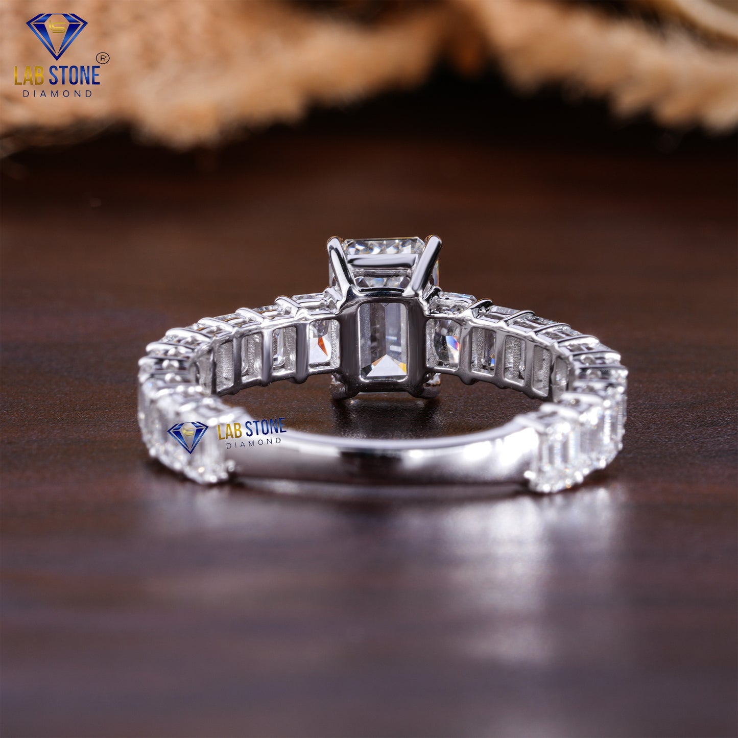 3.71 TDW Emerald & Radiant Cut Women's Diamond Engagement Ring