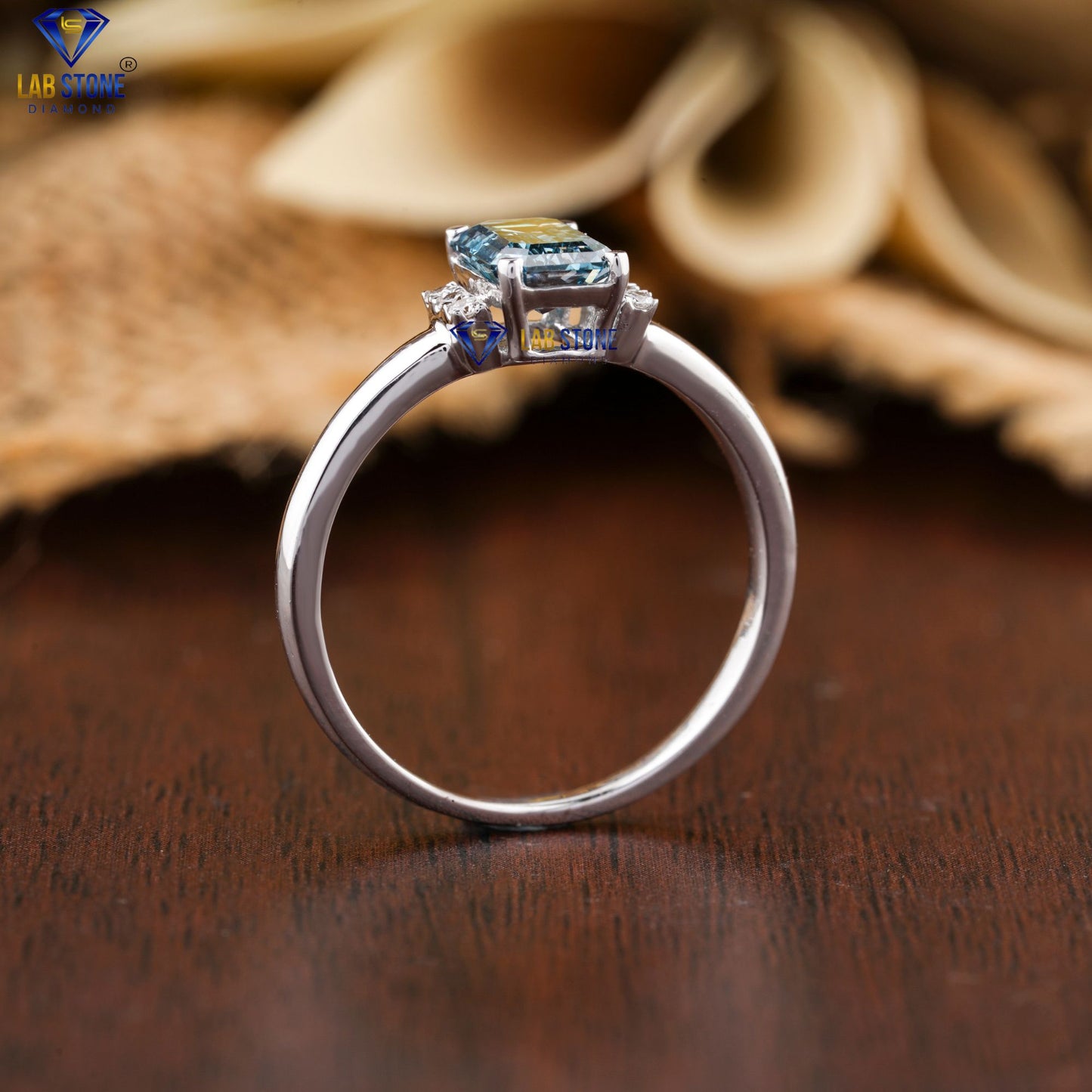 1.07 TDW Fancy Blue Emerald & Round Cut Women’s Engagement Diamond Ring