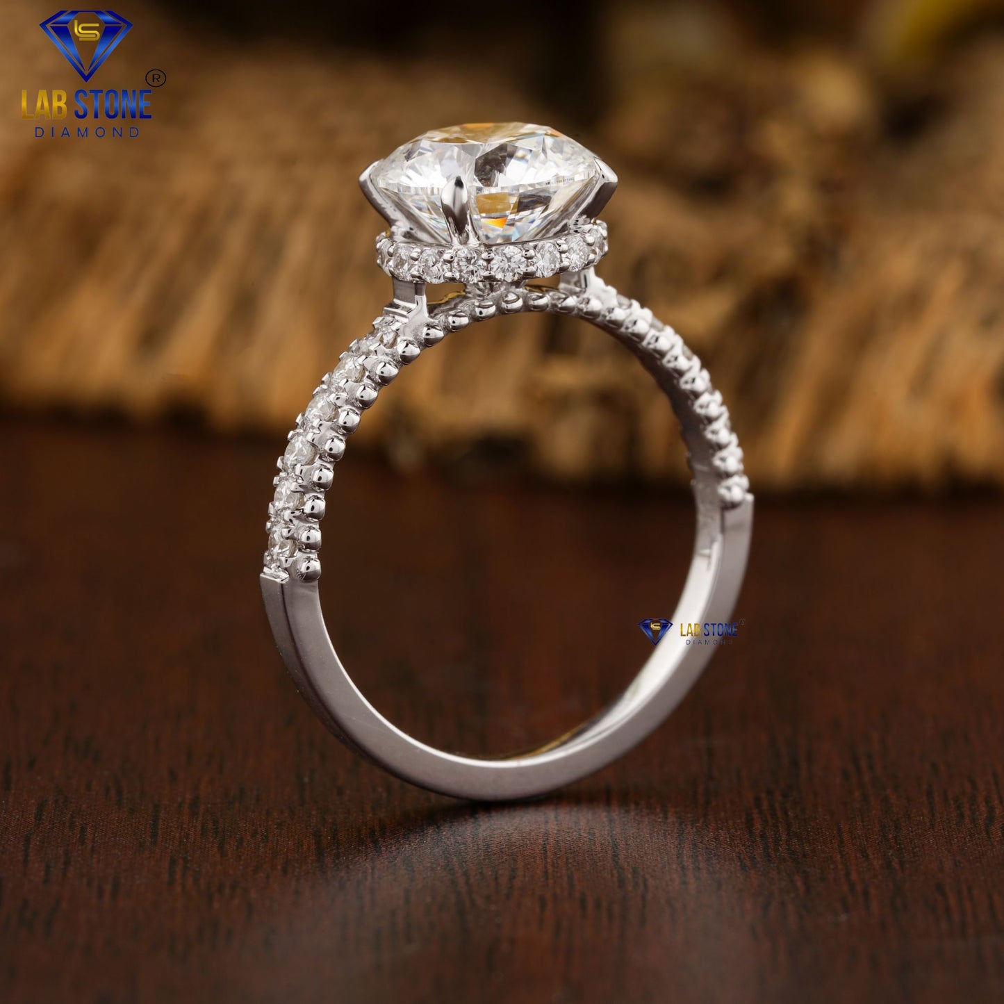 0.93 TDW Round Cut Hidden Halo Diamond Ring for Women