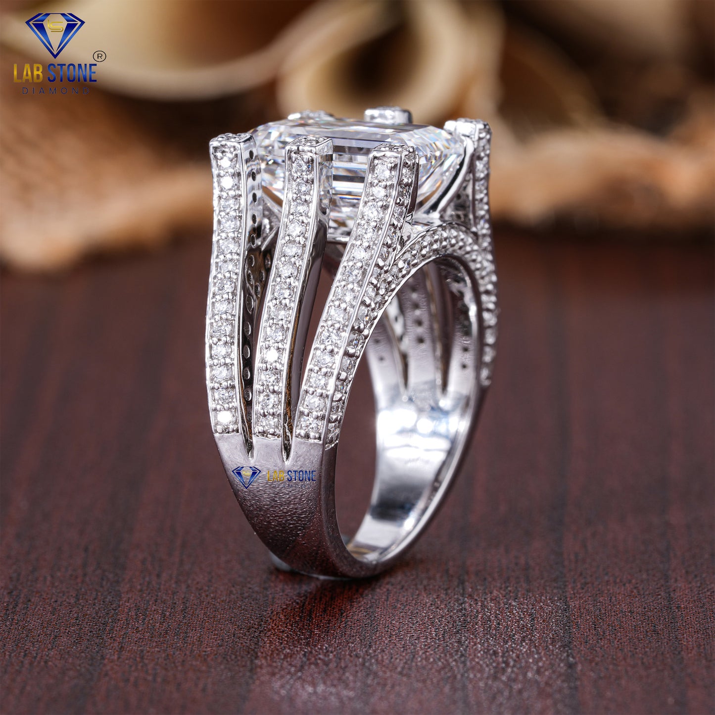 5.04 TDW Emerald & Round Cut Women's Engagement Diamond Ring