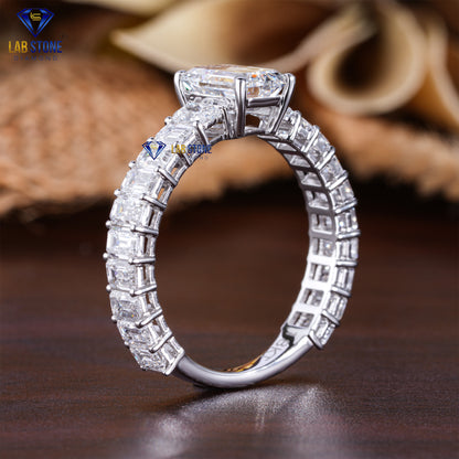 3.71 TDW Emerald & Radiant Cut Women's Diamond Engagement Ring