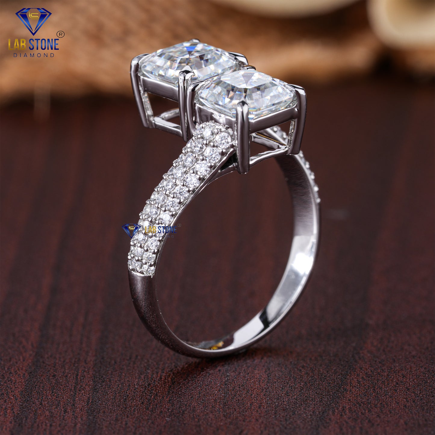 3.92 TDW Asscher & Round Cut Women’s Diamond Engagement Ring