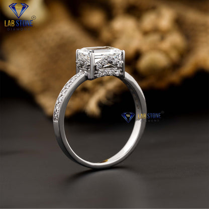 1.73 TDW Emerald & Round Cut Women's Engagement Diamond Ring