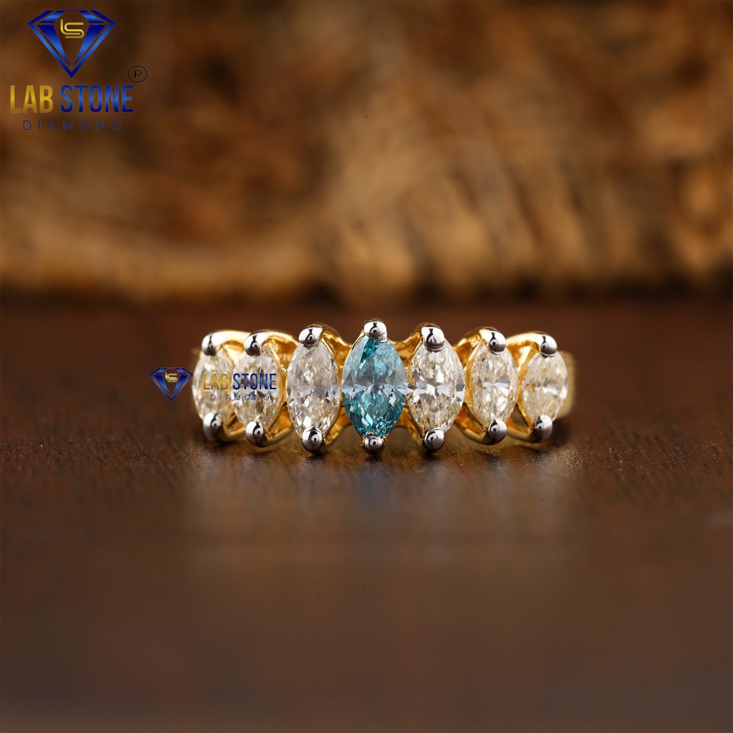 1.40 TDW F. Blue Marquise Cut Diamond Eternity Band