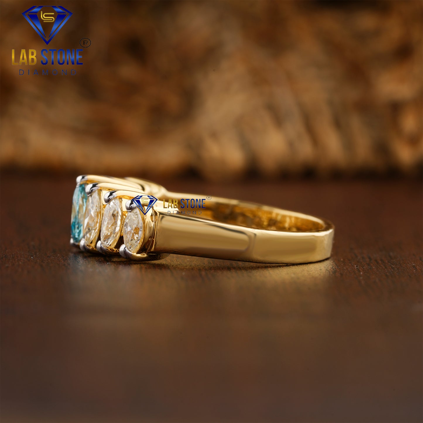 1.40 TDW F. Blue Marquise Cut Diamond Eternity Band