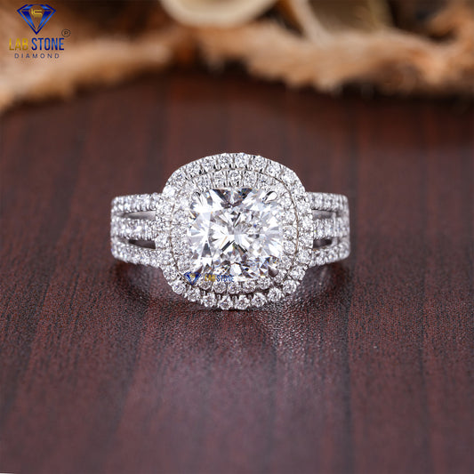 2.81 TDW Cushion & Round Cut Women's Halo Diamond Ring