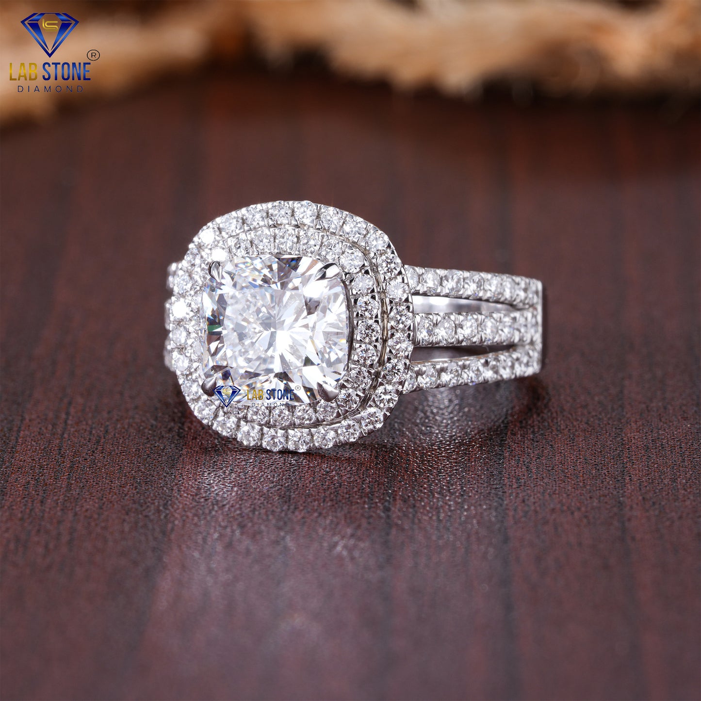 2.81 TDW Cushion & Round Cut Women's Halo Diamond Ring
