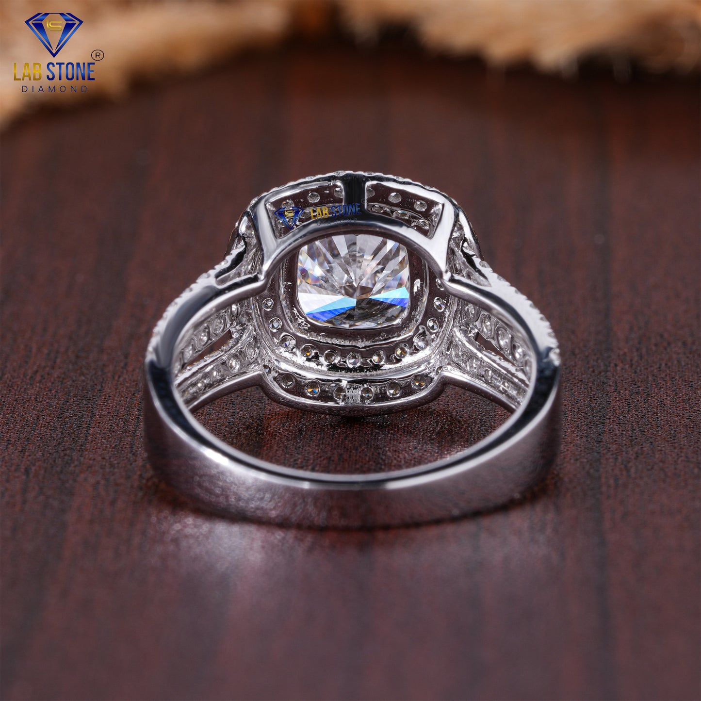 2.81 TDW Cushion & Round Cut Women's Halo Diamond Ring