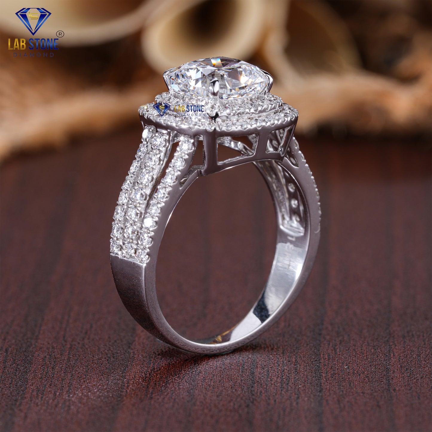 2.81 TDW Cushion & Round Cut Women's Halo Diamond Ring