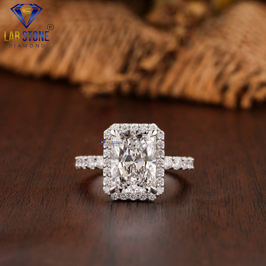 3.91 TDW Radiant & Round Cut Diamond Halo Ring