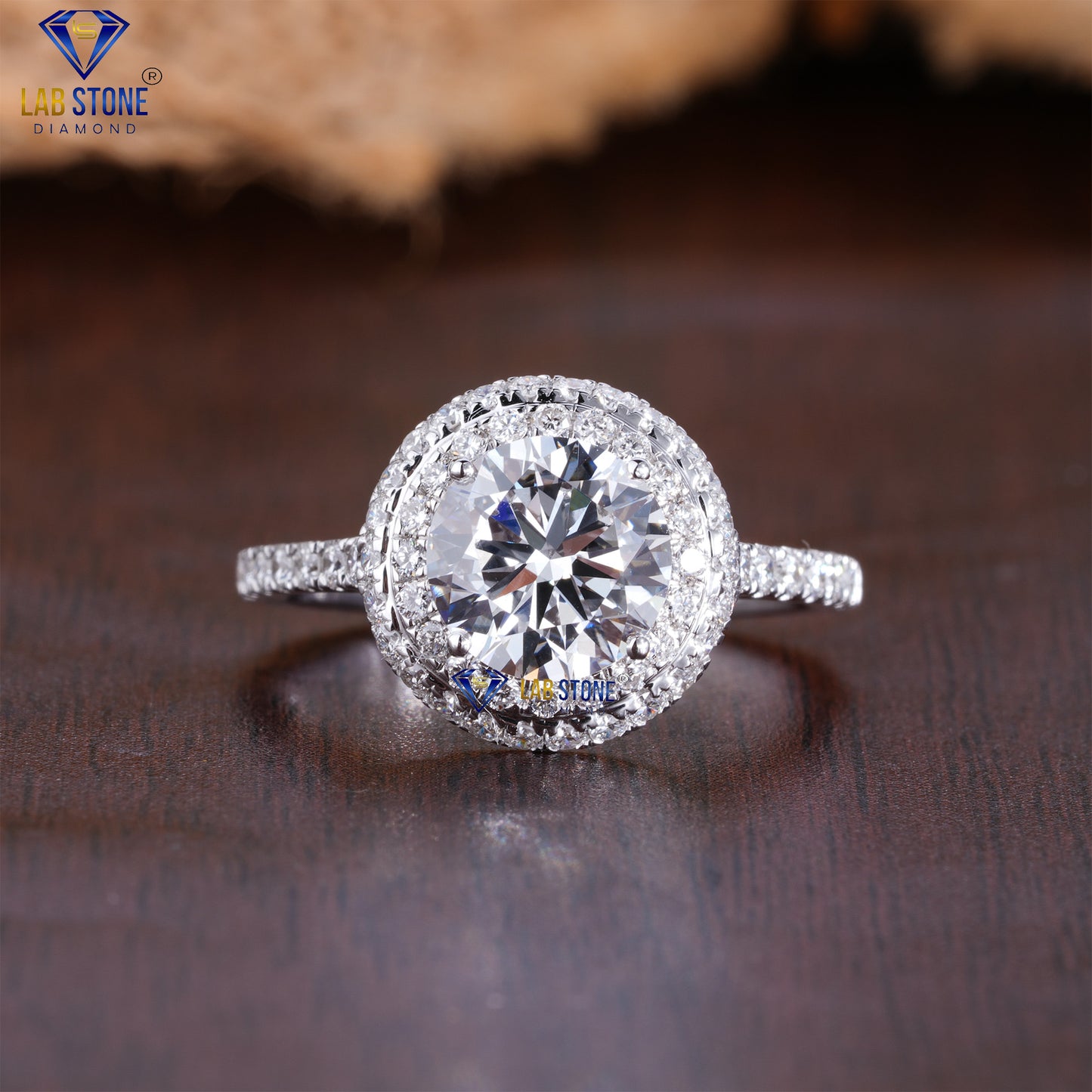 2.036 TDW Round Cut Women’s Halo Diamond Ring