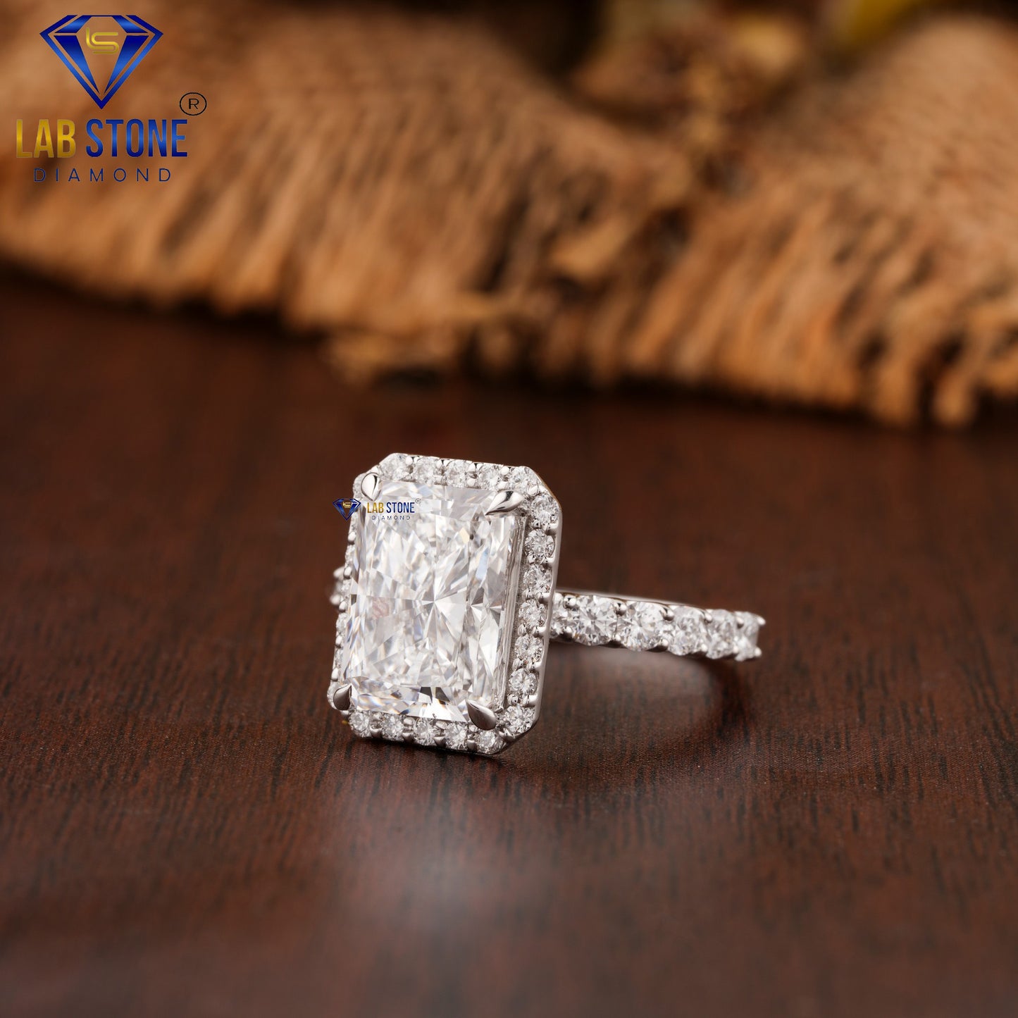 3.91 TDW Radiant & Round Cut Diamond Halo Ring