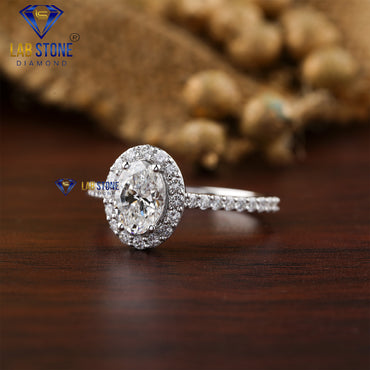 2.10 TDW Oval and Round Diamond Halo Ring for Women