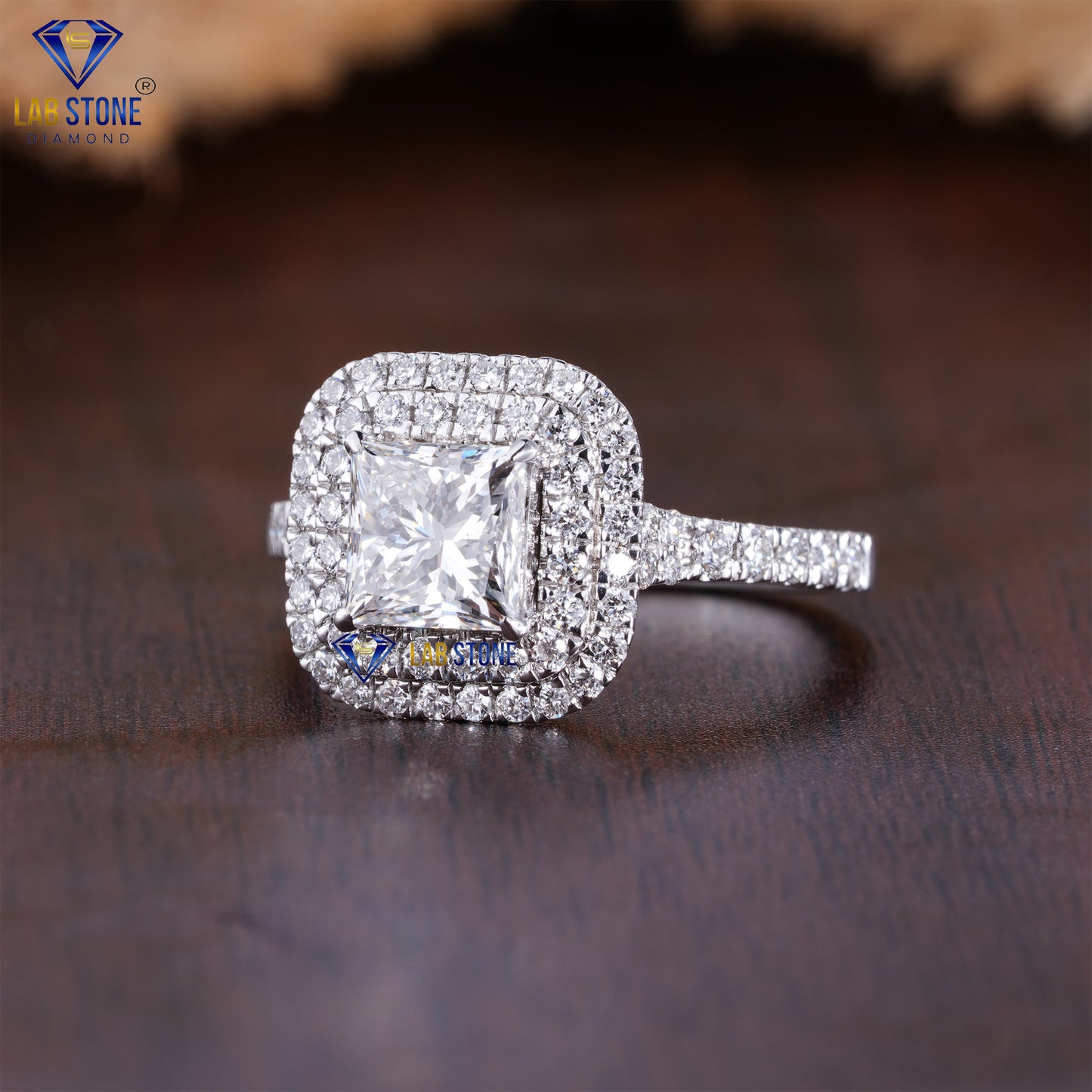 1.40 TDW Round & Princess Cut Women’s Halo Diamond Ring