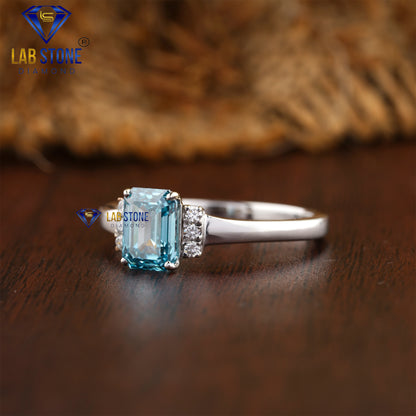 1.06 TDW Fancy Blue Emerald & Round Cut Daimond Women’s Engagement Ring