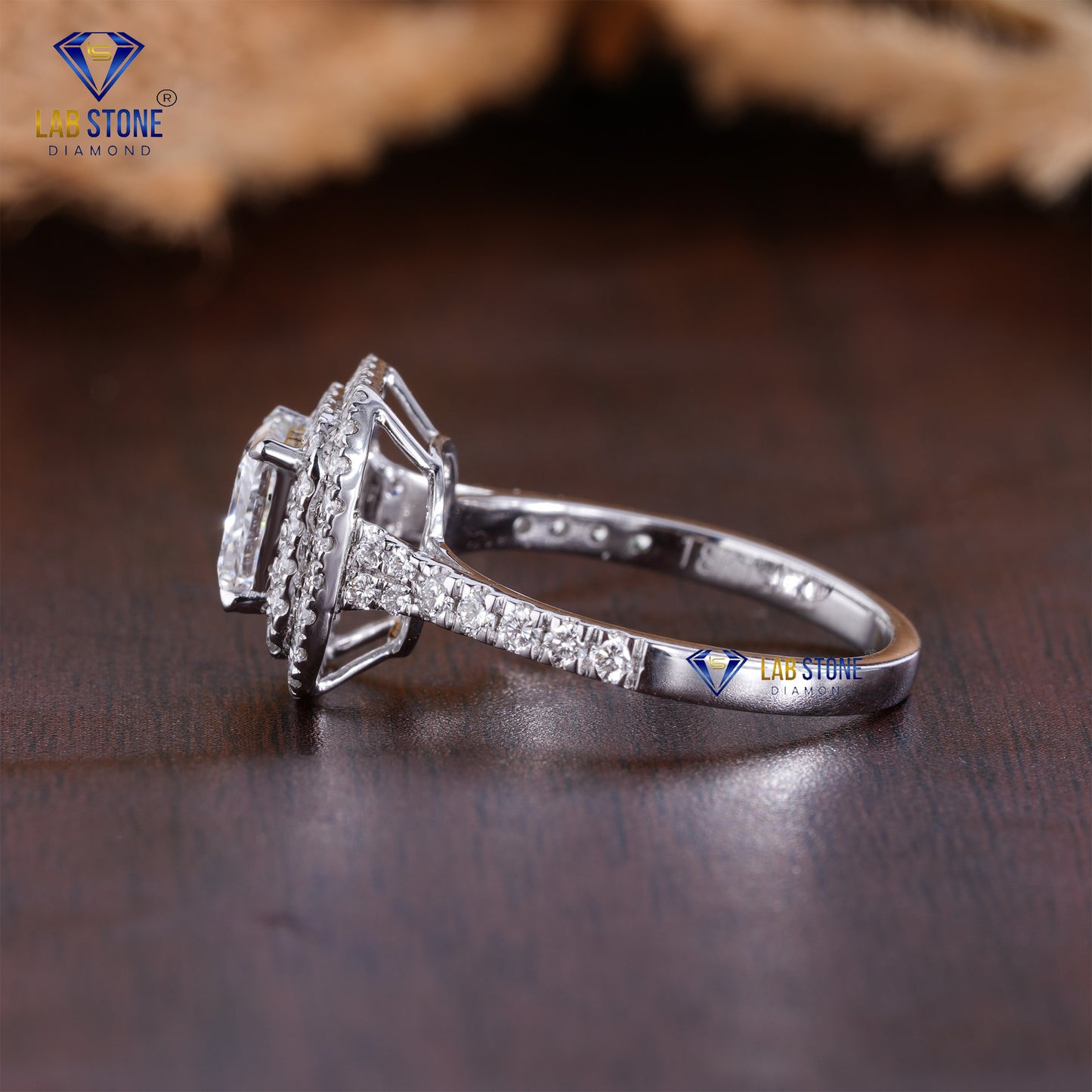 1.40 TDW Round & Princess Cut Women’s Halo Diamond Ring