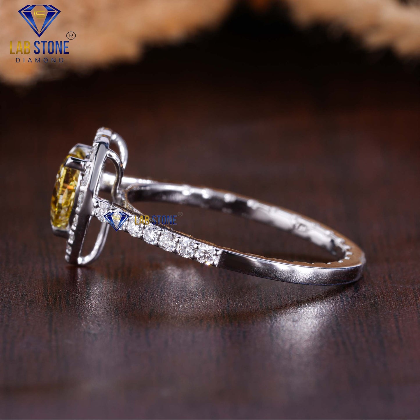 1.04 TDW Fancy Yellow Heart & Round Cut Diamond Women’s Halo Ring