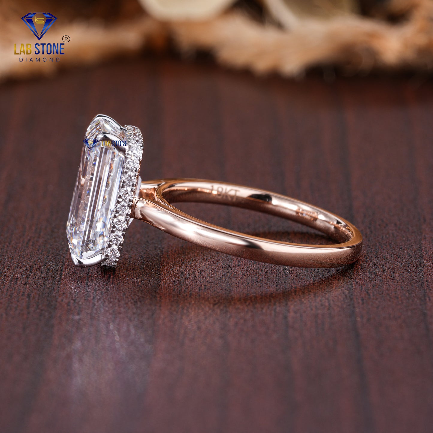 4.64 TDW Emerald & Round Cut Women’s Halo Diamond Ring