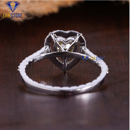 1.04 TDW Fancy Yellow Heart & Round Cut Diamond Women’s Halo Ring