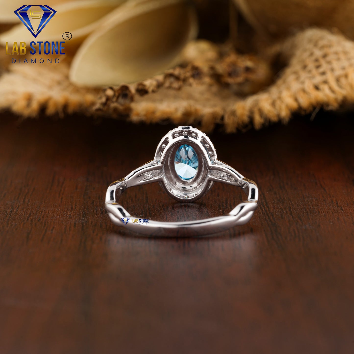 1.07 TDW Fancy Blue Oval & Round Cut Diamond Halo Ring