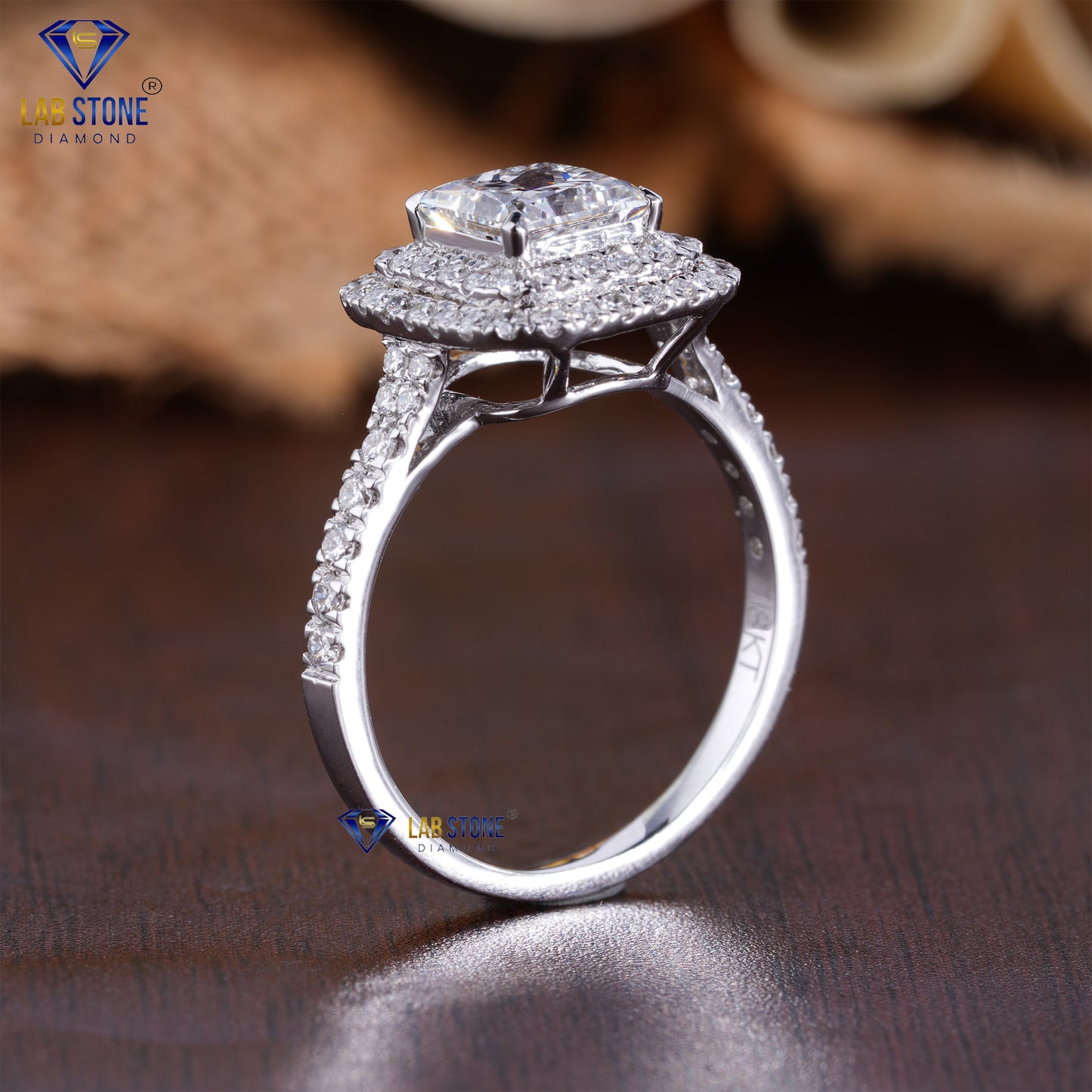 1.40 TDW Round & Princess Cut Women’s Halo Diamond Ring