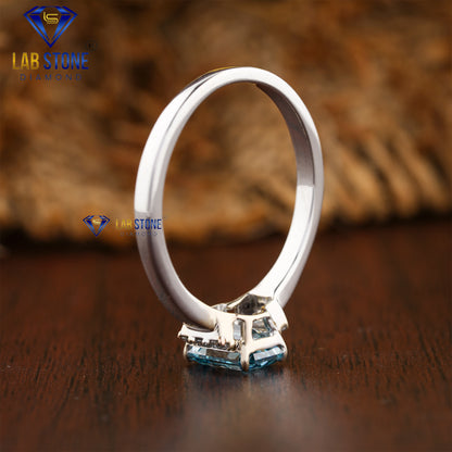 1.06 TDW Fancy Blue Emerald & Round Cut Daimond Women’s Engagement Ring