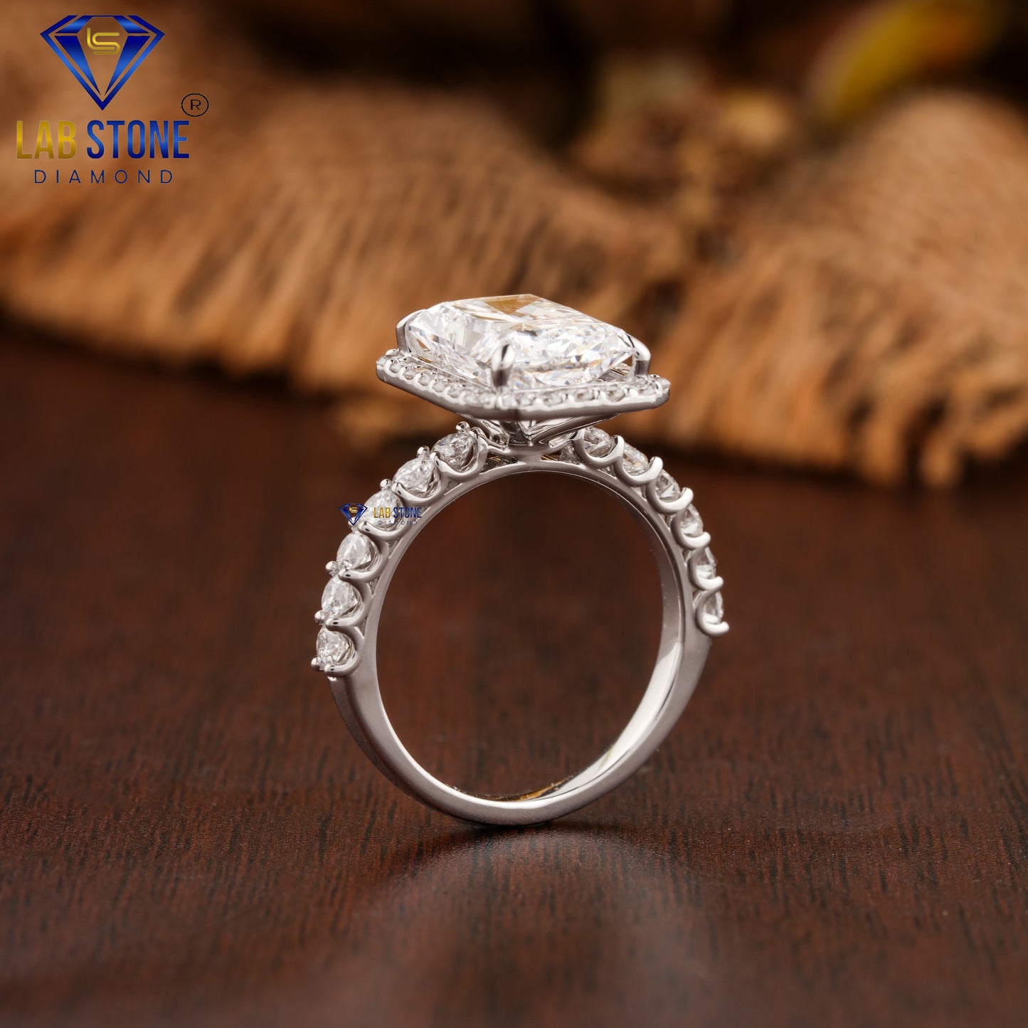 3.91 TDW Radiant & Round Cut Diamond Halo Ring