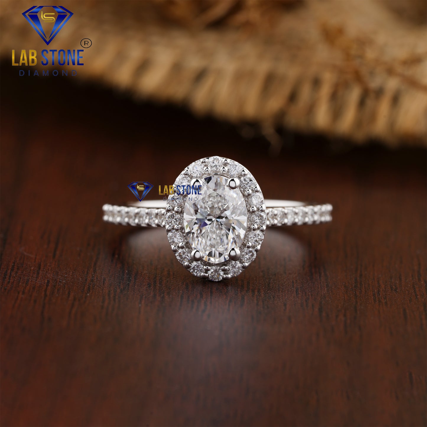 2.10 TDW Oval and Round Diamond Halo Ring for Women