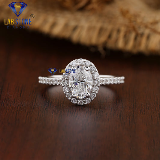2.10 TDW Oval and Round Diamond Halo Ring for Women