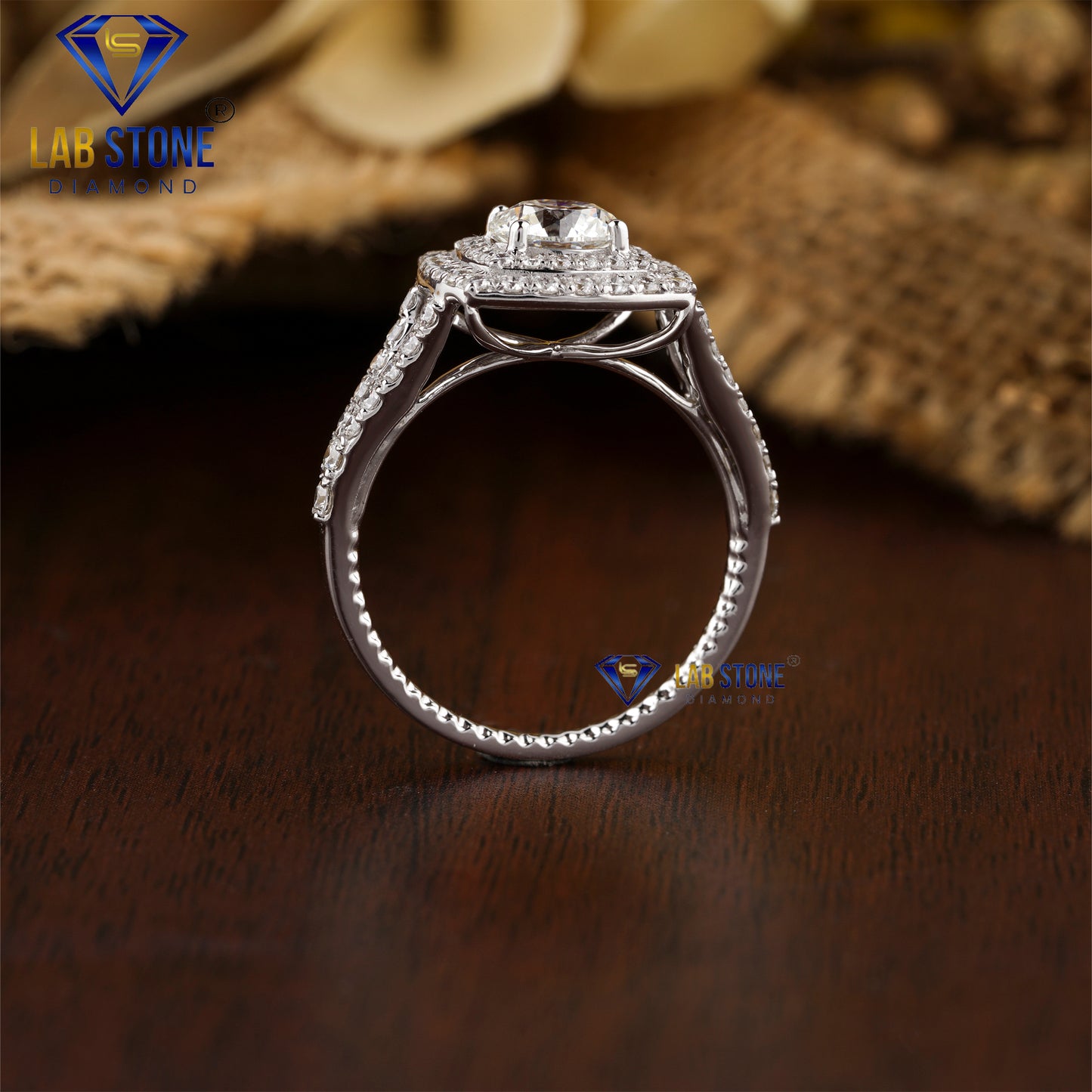 1.73 TDW Round Cut Women’s Halo Diamond Ring